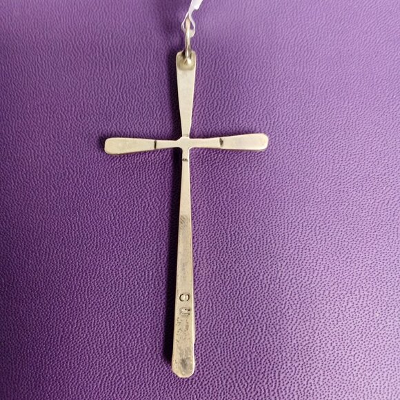Native American Zuni Handcrafted Sterling Silver Multi-Stone Cross Pendant - Picture 2 of 6